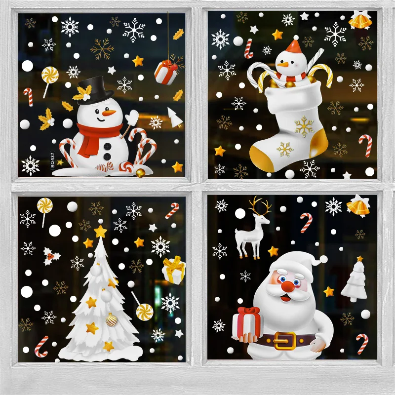 

Christmas Window Glass Stickers Elk Santa Snowman Xmas Tree Static Stickers Merry Christmas Decor Home Happy New Year Decoration