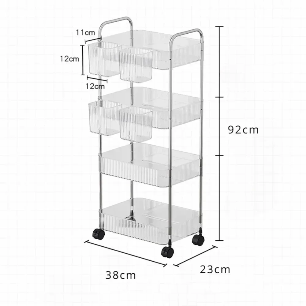 Transparent Trolley Acrylic 4 Layers Rolling Cart With Removable Hanging Basket Multifunctional Storage Rack Kitchen Bookshelf