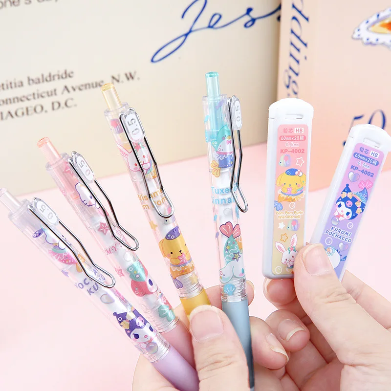 New 24pcs Sanrio Mechanical Pencil Set Melody Kuromi Cinnamoroll Student School Supplies Automatic Pencil Learning Stationery