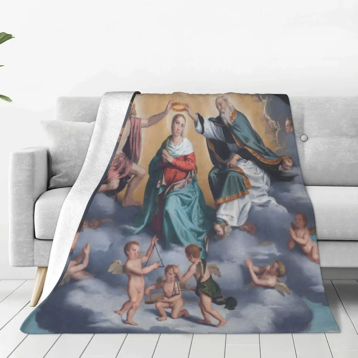 

Virgin Mary Christian Catholic Blankets Flannel Printed Multifunction Super Warm Throw Blanket for Sofa Office Bedspread