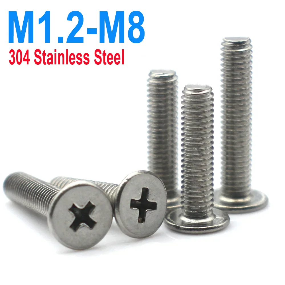 

200pcs-5pcs M1.2 M1.4 M1.6 M2 M2.5 M3 M4 M5 M6 M8 Cross Phillips Thin Flat Head Screw CM Low Profile 304 Stainless Steel Bolt