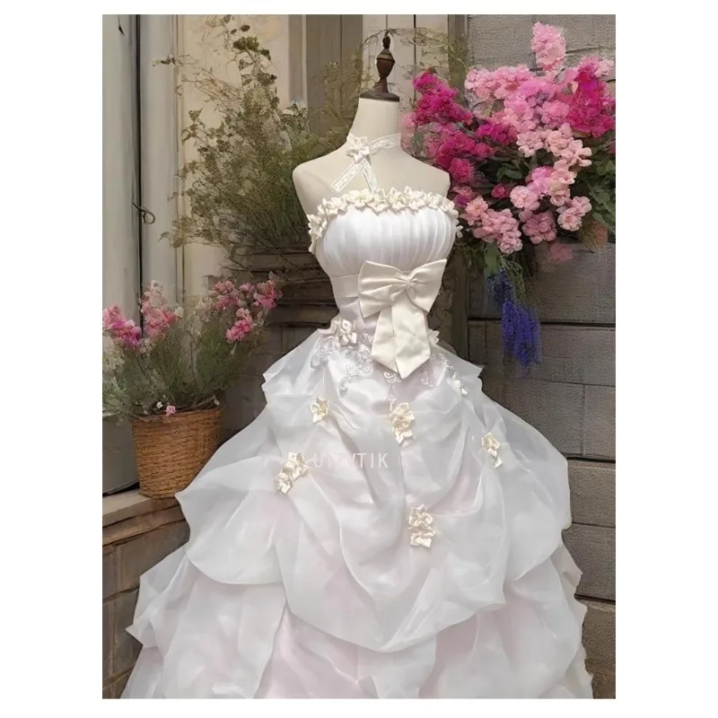 Vestidos de novia de color rosa claro de lujo para mujer, vestidos de novia con lazo y apliques sin tirantes, vestido de fiesta de noche elegante hasta el suelo 2025