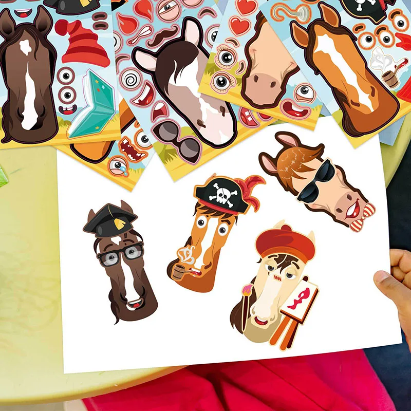 Creatief Maak Je Eigen Paard Gezicht Kinderen Diy Stickers Speelgoed 12 Stijlen Dieren Assembleren Puzzel Stickers Knutselstickers Geschenken