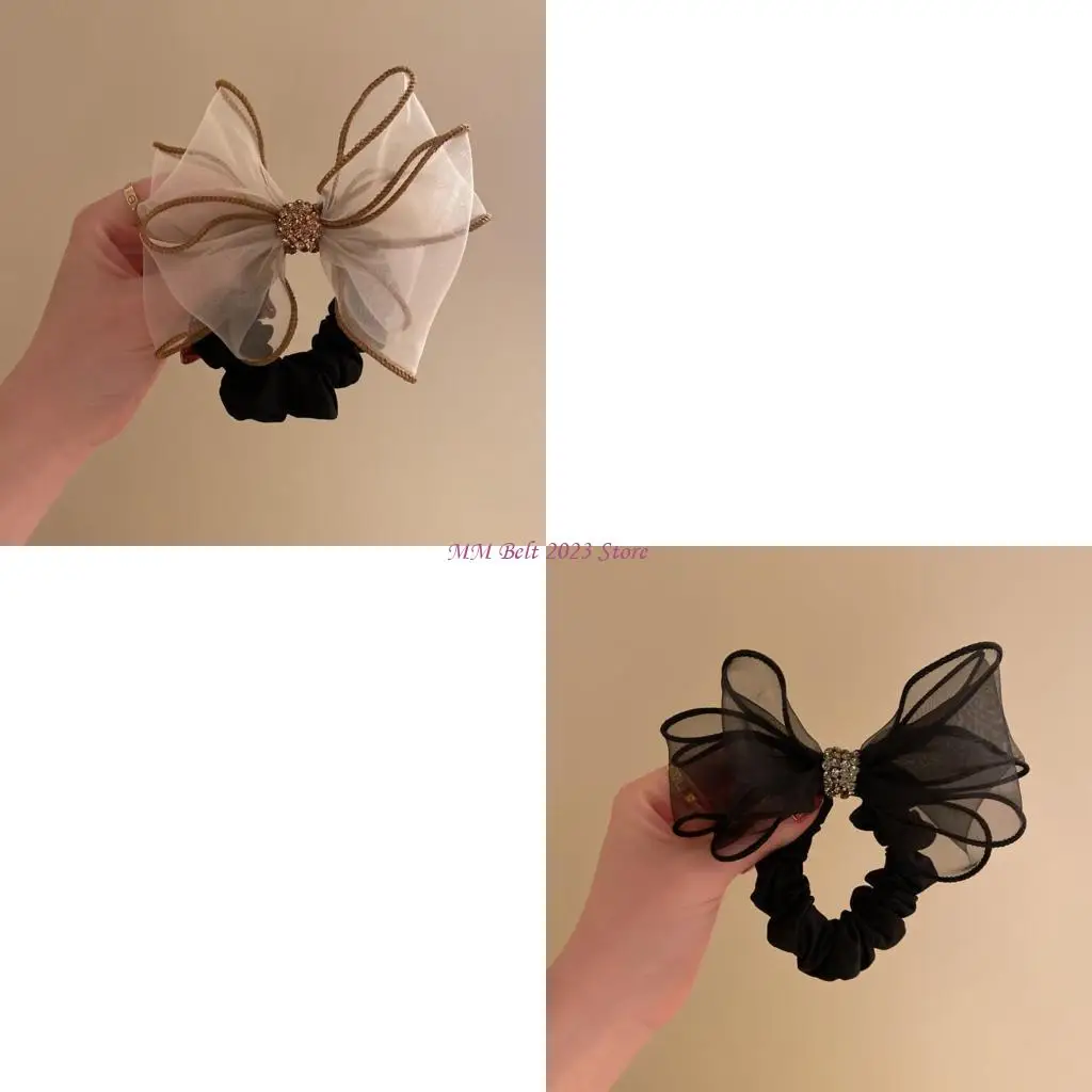 

49ME Shimmering Rhinestones Embellished Ponytail Holder Adjustable Hair Band for Lady