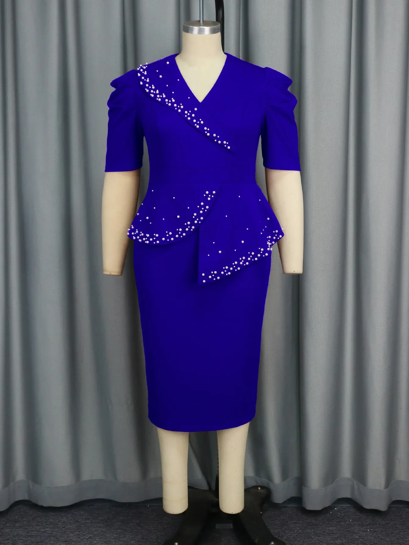 

L-4XL Dashiki African Party Evening Dresses for Women Autumn African Plus Size Short Sleeve V-neck Midi Dress Africa Clothing