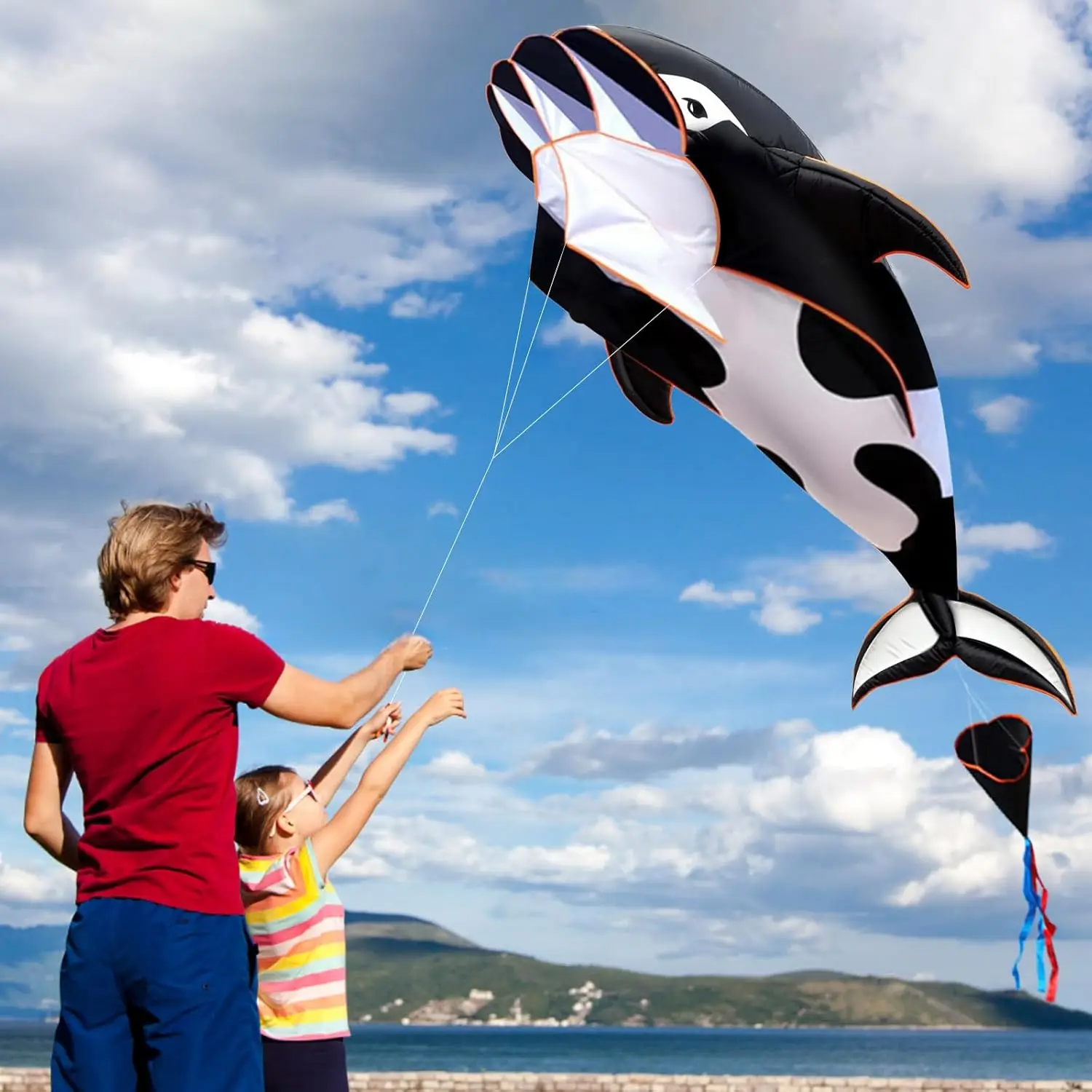 New Arrive  Outdoor Fun Sports Single Line 57Inch Black Software Whale/ Dolphin Kite / Animal Kites With 14cm Wheel Good Flying