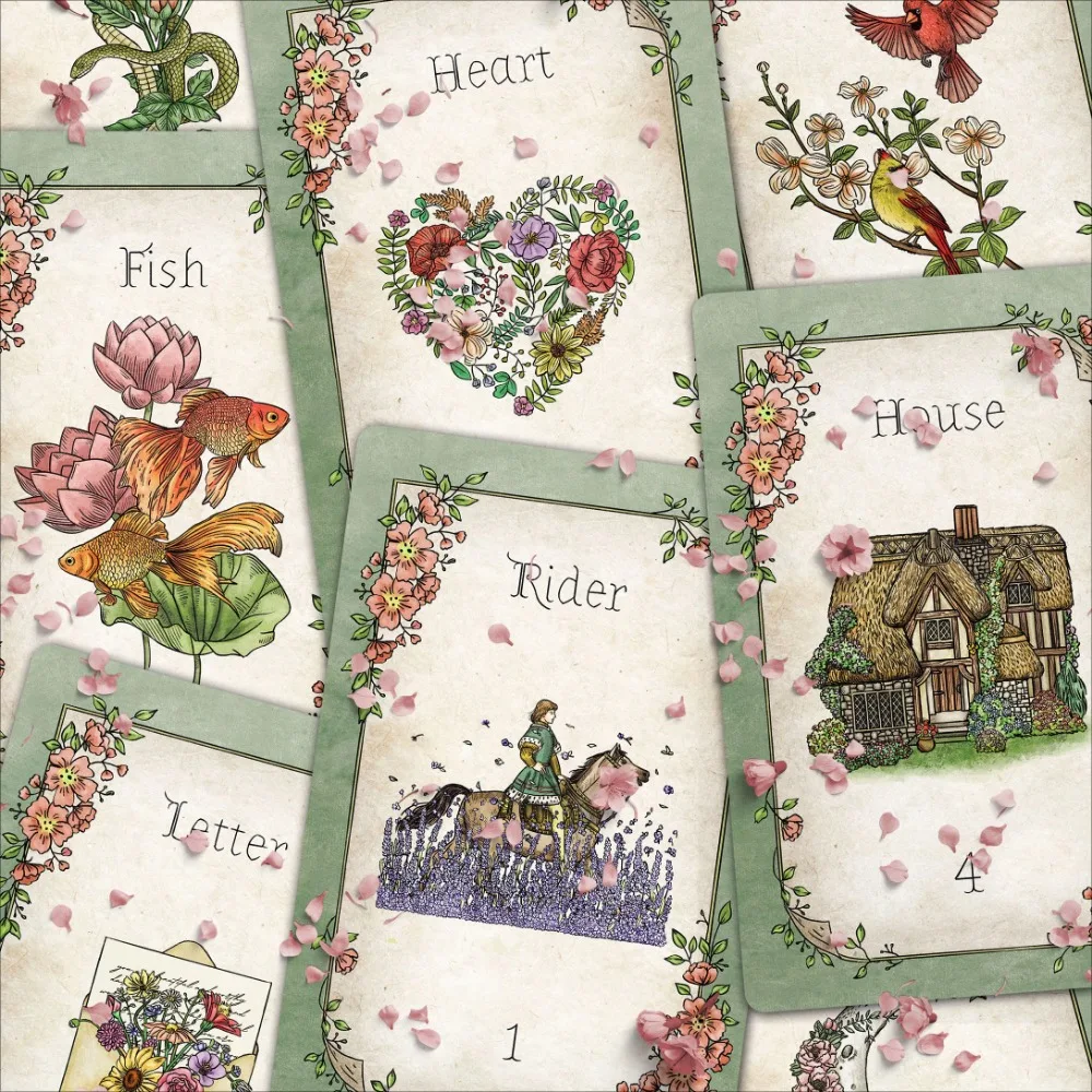 9*6cm Floraneum Lenormand Tarot Oracle 36 Lenormand Cards Illustrations Embellished with Flowery Decor