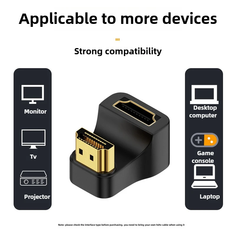 360 Degree U Shape HDTV Adapter HDMI 2.1 Male to Female 8K@60Hz Connector for Portable Display Monitor Accessories Up&Down Angle