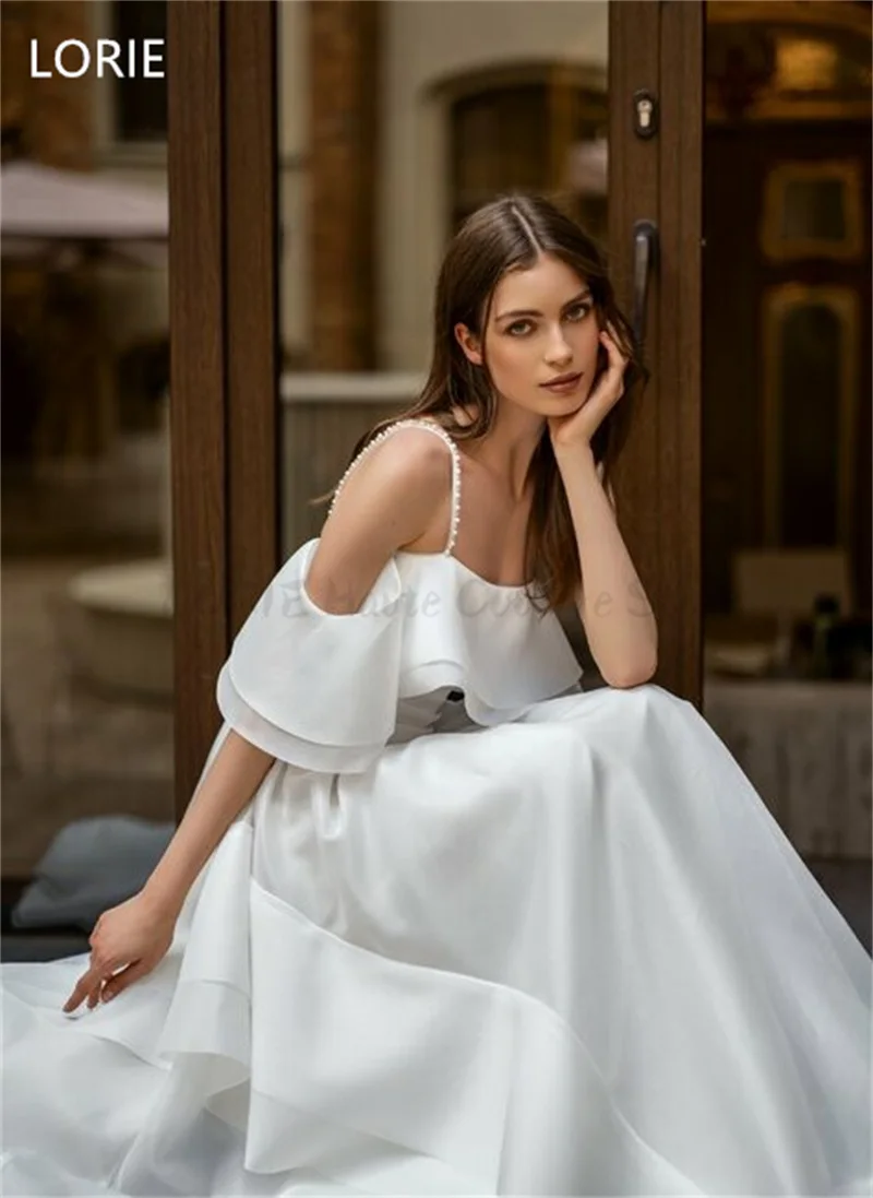 LORIE Sexy A-line Off Shoulder Wedding Dress Princess Spaghetti Strap Wedding Gowns Backless Generous Bride Gown Customized2025