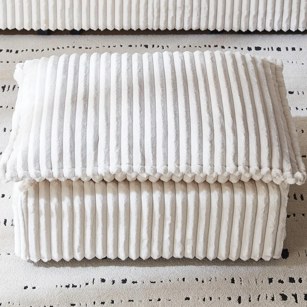 Reposapiés otomano, puf otomano de pana blanca, taburetes pequeños otomanos con alfombrilla suave y peluda para sala de estar, dormitorio (blanco