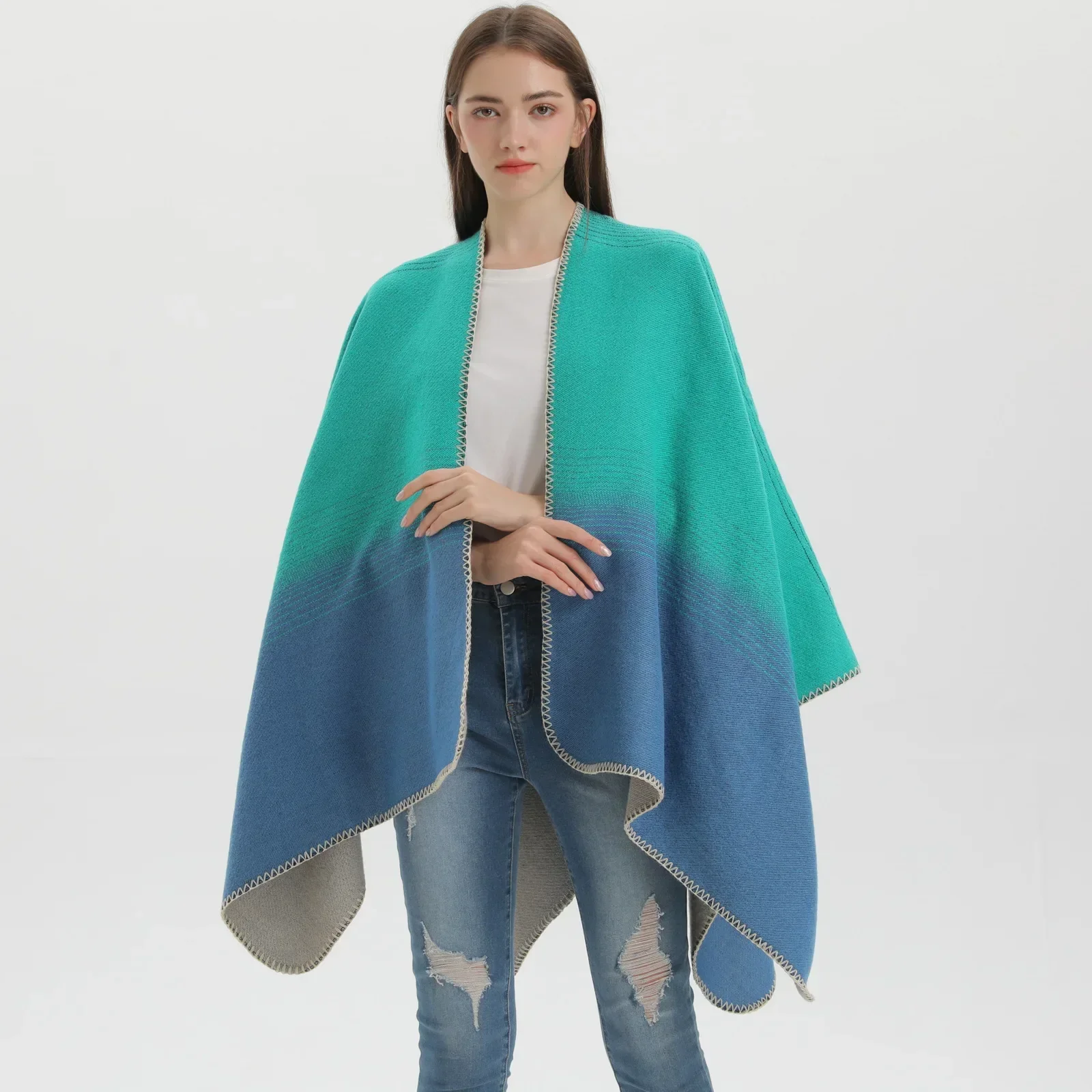Cape Poncho Cloak Fashionable Minimalist Autumn and Winter Shawl Air-conditioned Room Travel capes Ethnic Style Scarf Wine Red