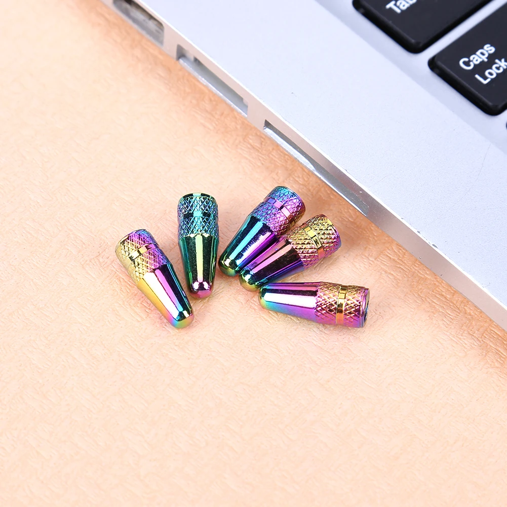 5pcs Bike Tire Valve Stem Caps Replacement CNC Bicycle French Valve Caps Rainbow Color Aluminum Alloy Parts for  Valves