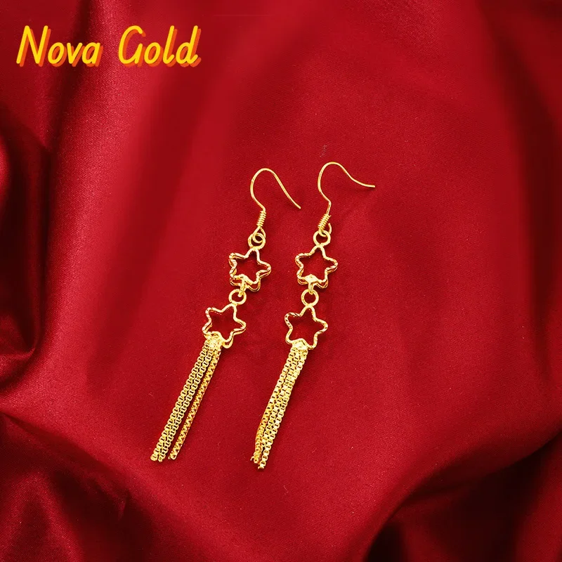 

NovaGlod High-quality 9999 gold earrings for women, tassel earrings, goddess earrings 24K pure gold jewelry simple fashion jewel
