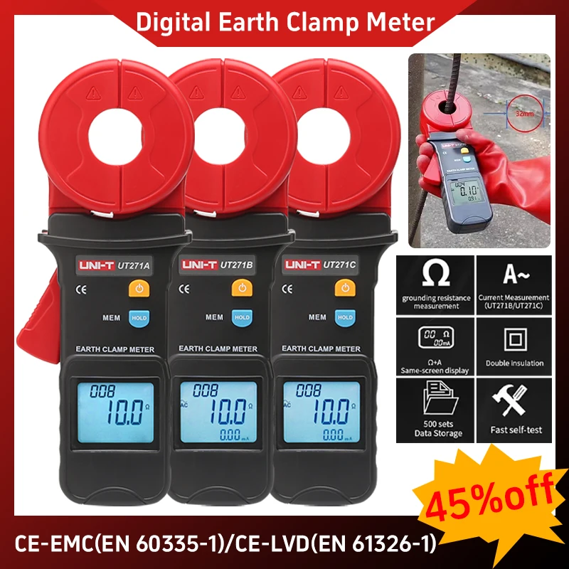 UNI-T Grounding Resistance Tester Earth Clamp Meter Ohm Electric Earth Professional Grounding Resistor Meter Clamp Meters Tools