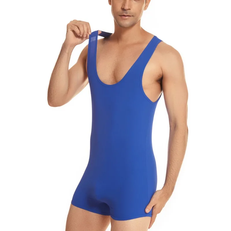 Men Elastic Tank Tops Muscle One-Piece Lingries with Big Pouch Sexy Vertical Striped Gym Use Sporty Gay Clubwear Underwear