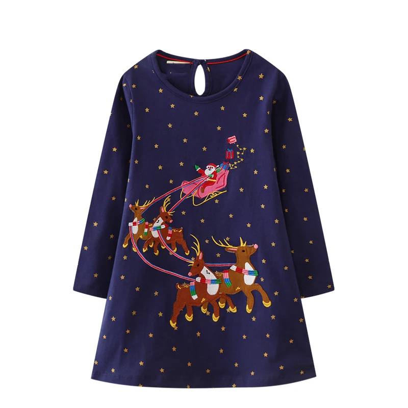 Little Maven New Year Party Dress kids Clothes Baby Girls Long Sleeves Cartoon Christmas Deers Cotton Autumn Casual Clothes