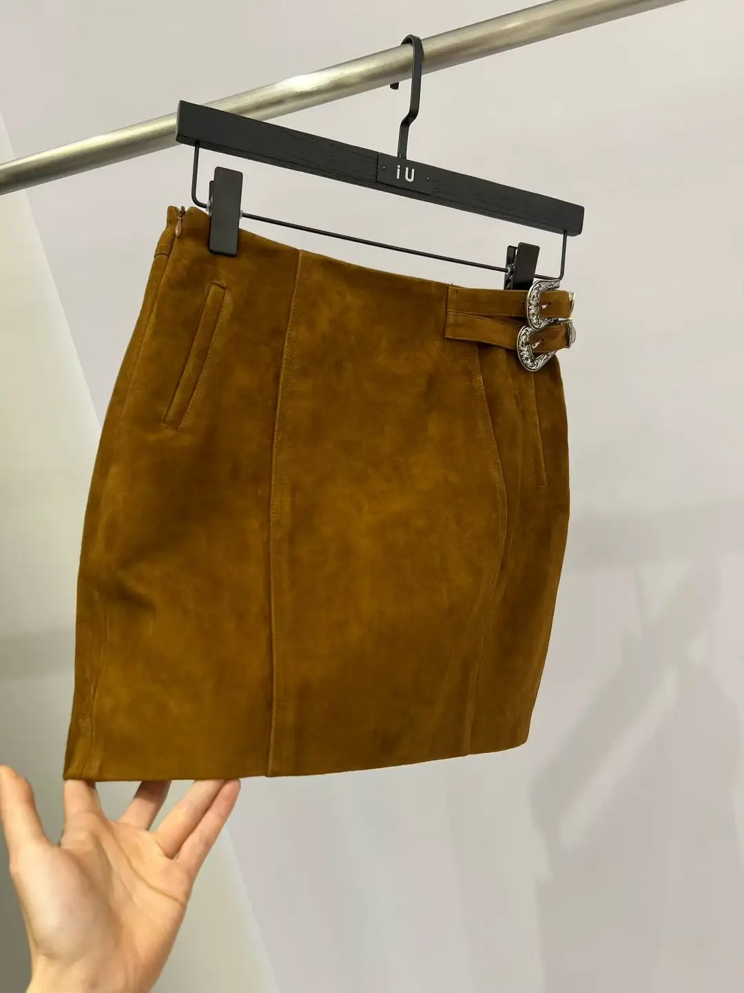 Fashion Retro Genuine Suede Real Leather Mini Skirt  Lambskin Midi Skirt with Women Women Korean Style Women Clothing