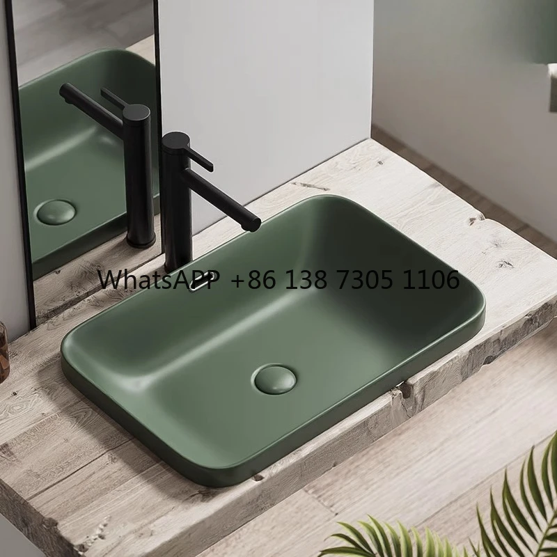 

Dark green matte Taichung basin hand washing square Nordic ceramic color surface bathroom gun gray washbasin