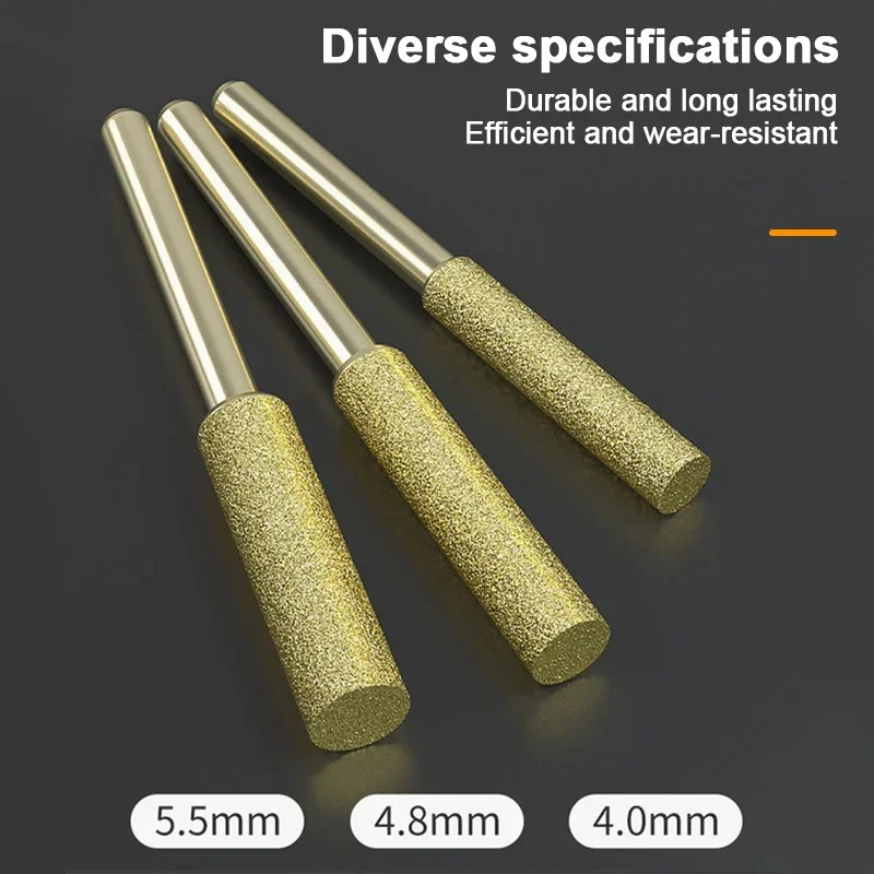 10/20pcs Diamond Coated Cylindrical Burr 4/4.8/5.5mm Chainsaw Sharpener Stone File Chain Saw Sharpening Carving Grinding Tools