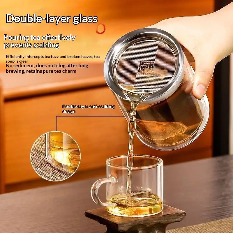●2026 New Double-Layer Glass Teapot Scalding Protective Tea Set For Individual Drinking In The Office