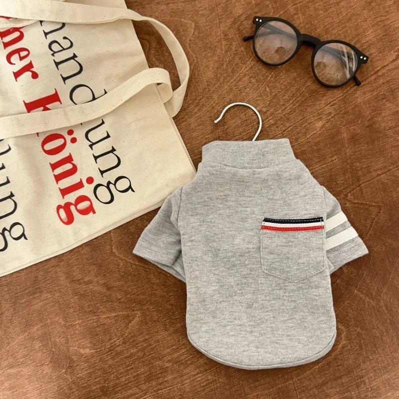 Pet Thermal Bottoming Shirt Striped Dog Sweatshirt Soft Pocket Hoodie for Winter Beautiful Vest for Maltese Dogs