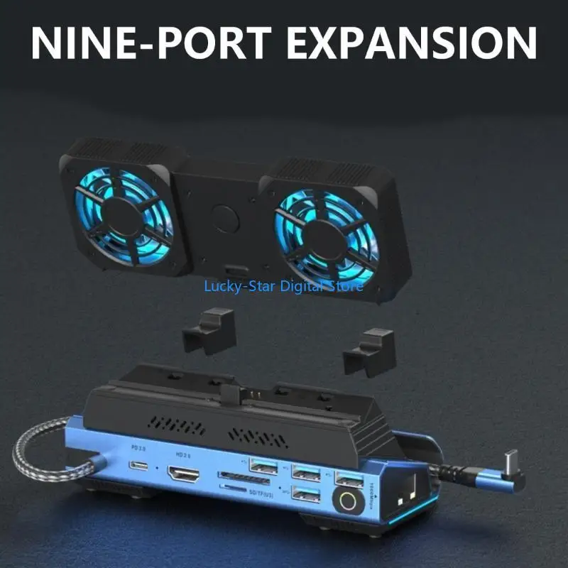 

N7MC Multiport Adapter for Console USB HUB Docking Station with 3 Gear Adjustable Cooling Fan Light Card Reader
