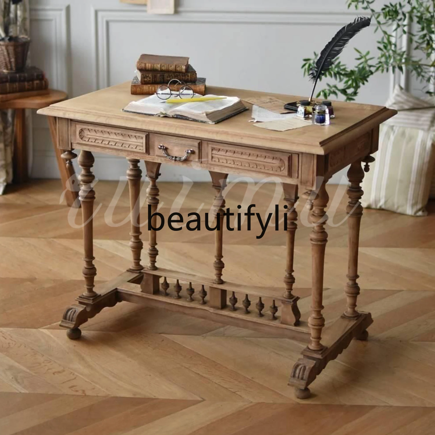 

French solid wood entrance table foyer corridor entrance table American retro living room partition cabinet household