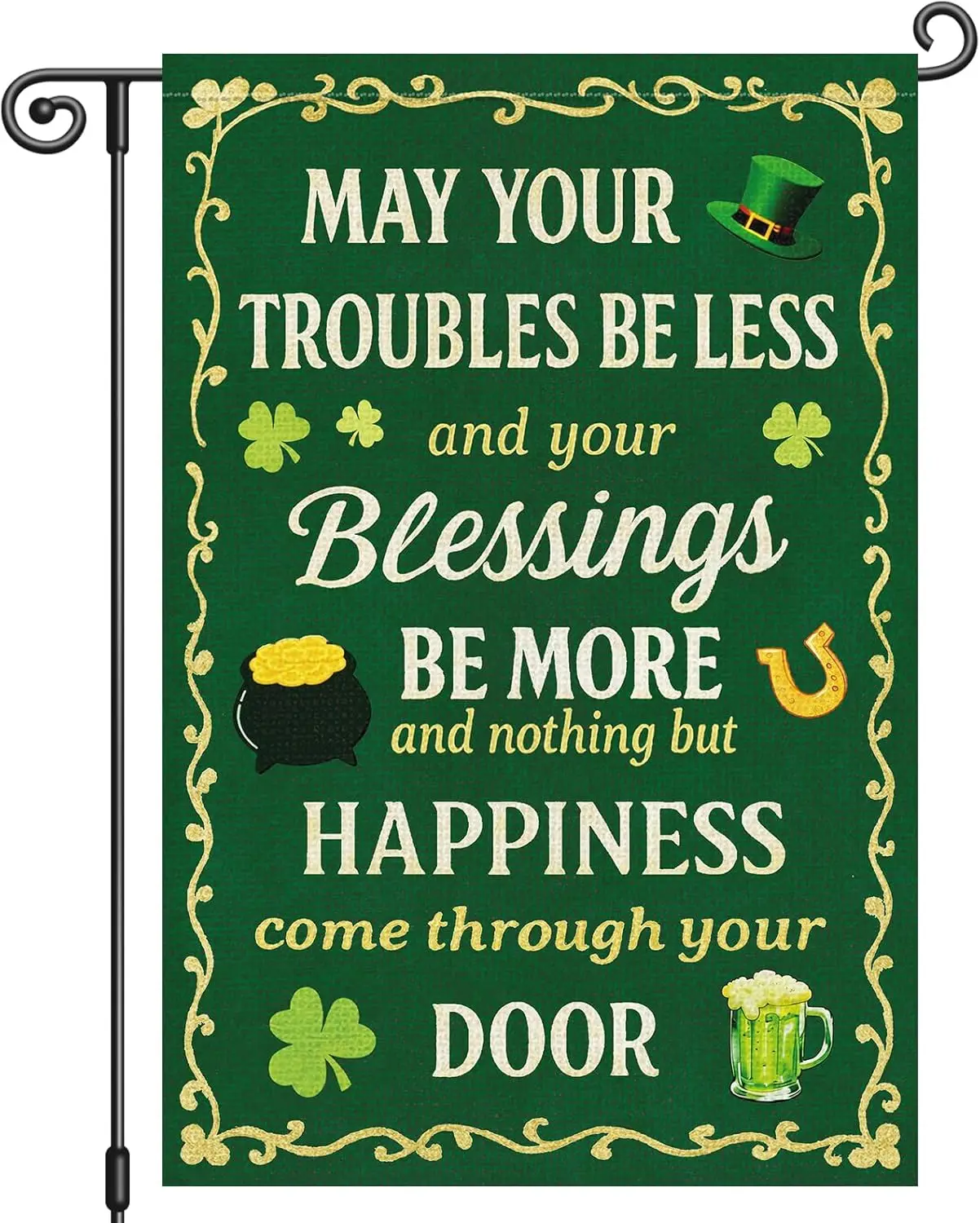 Louise Maelys St Patrick's Day Garden Flag Shamrock Clover May Your Troubles Be Less 12x18 Inch Double Sided Small Burla AAS