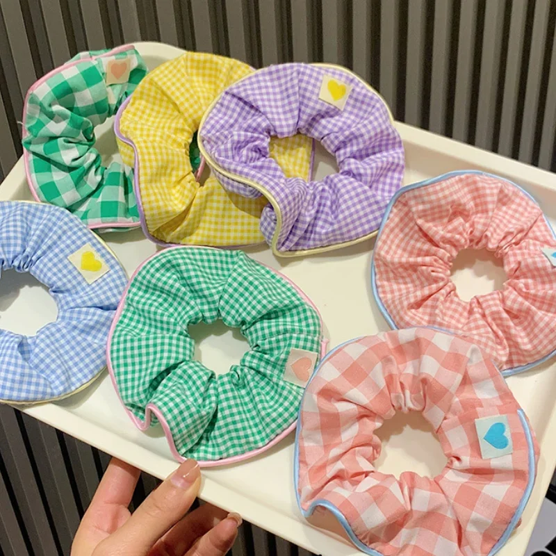 Summer Ribbon Hair Ties Ropes Plaid Fabric Large Elastic Hair Bands Scrunchies Girls Ponytail Holder Sweet Headwear Accessories