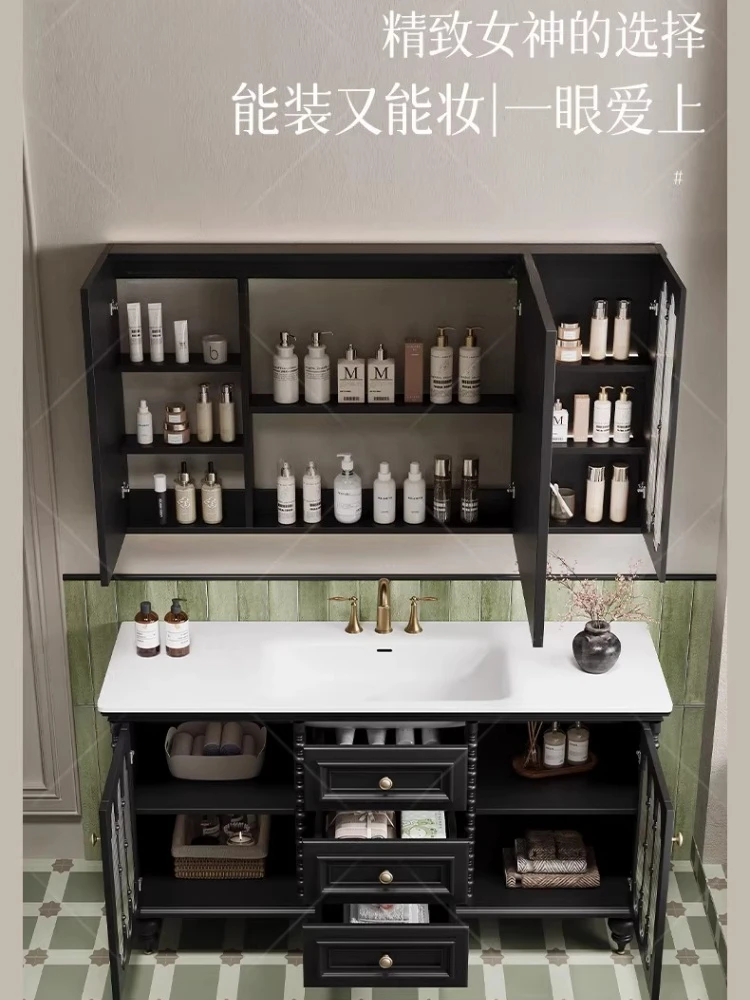 

French retro bathroom cabinet combination oak bathroom slate hot bending integrated washstand floor type