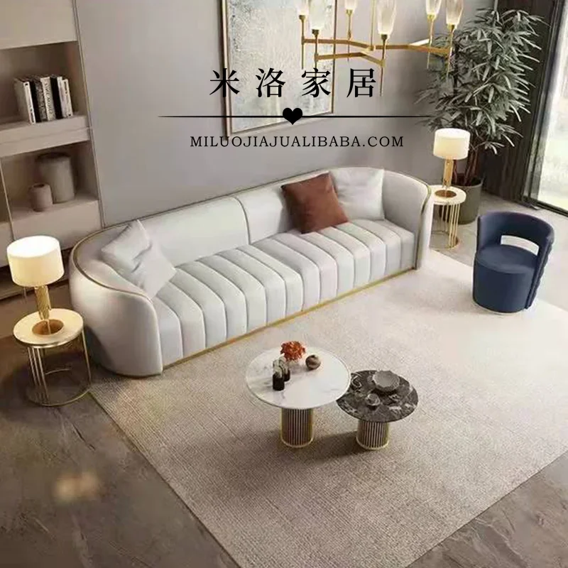 American-style Light Luxury Living Room Three-seater Sofa and Coffee Table Set Furniture Same Style Solid Wood Leather Sofa