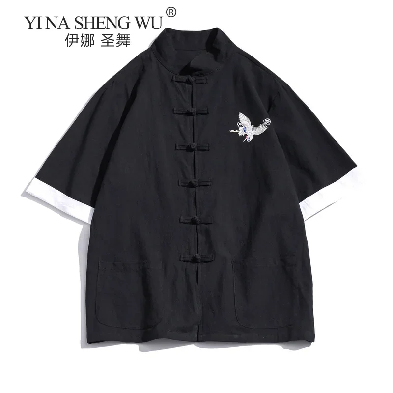 Yukata Kimono Japanese Style Summer Leisure Chinese Stand-up Collar T-Shirt Kimono Samurai Costume Haori Japanese Kimono Top
