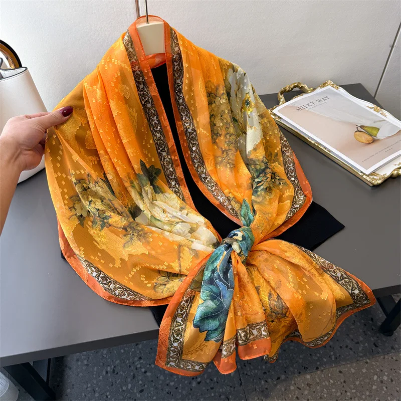

2025 180*70 см модные элитные брендовые летние пляжные мягкие шелковые шарфы женская шаль женский платок женская накидка бандана глушитель мусульманский