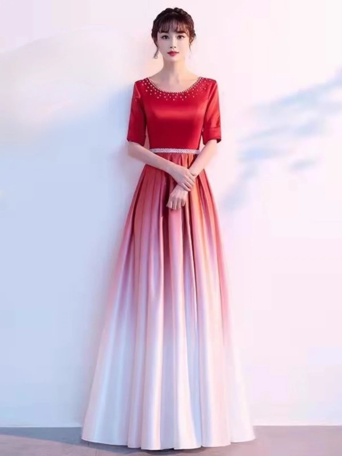 فستان نسائي طويل أنيق متدرج الألوان، زي للعروض الموسيقية وقراءة الشعر وحفلات الاستقبال #4