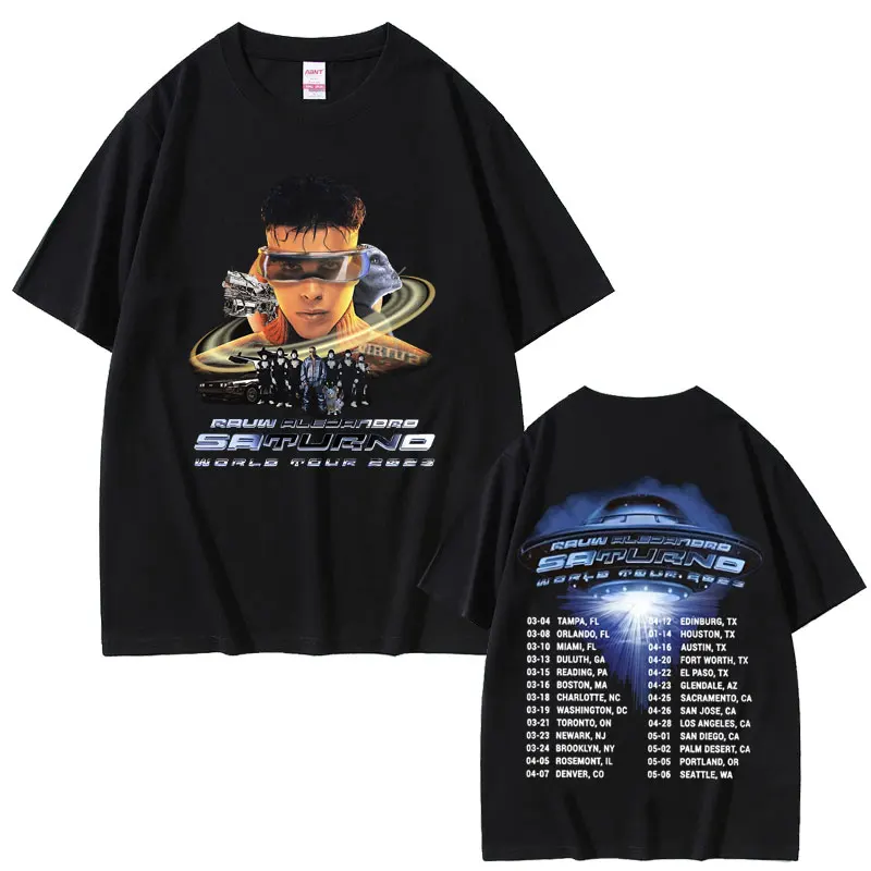 

Rauw Alejandro Saturno World Tour Double Sided Print T-shirt Men Women Hip Hop Fashion Tshirt Summer Male Oversized Short Sleeve