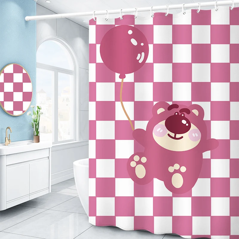 Anime Disney Winnie and Piglet Shower Curtain Cartoon Bathroom Shower Curtain with Hooks Decor  Kid Girl Gift