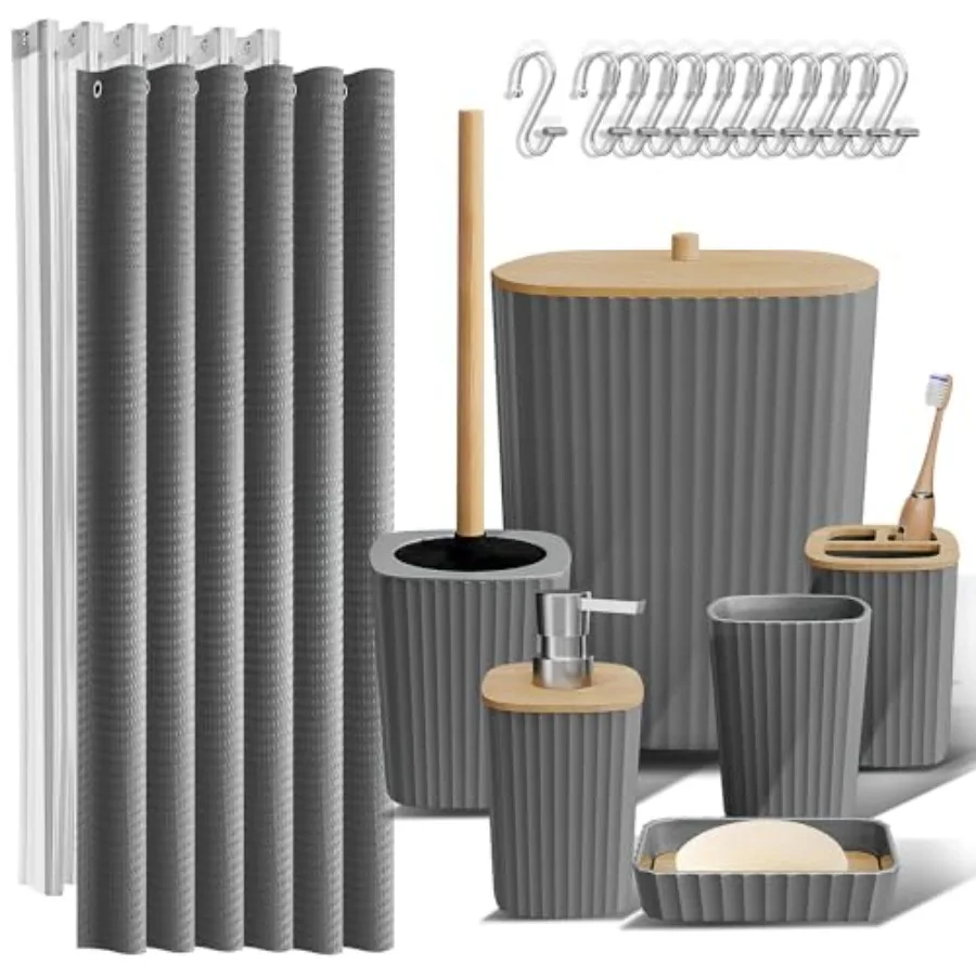 

Clara Clark Bathroom Accessories Set - Bathroom Set Bathroom Accessory Set Shower Curtain Set Toilet Brush Trash Can and Soap D