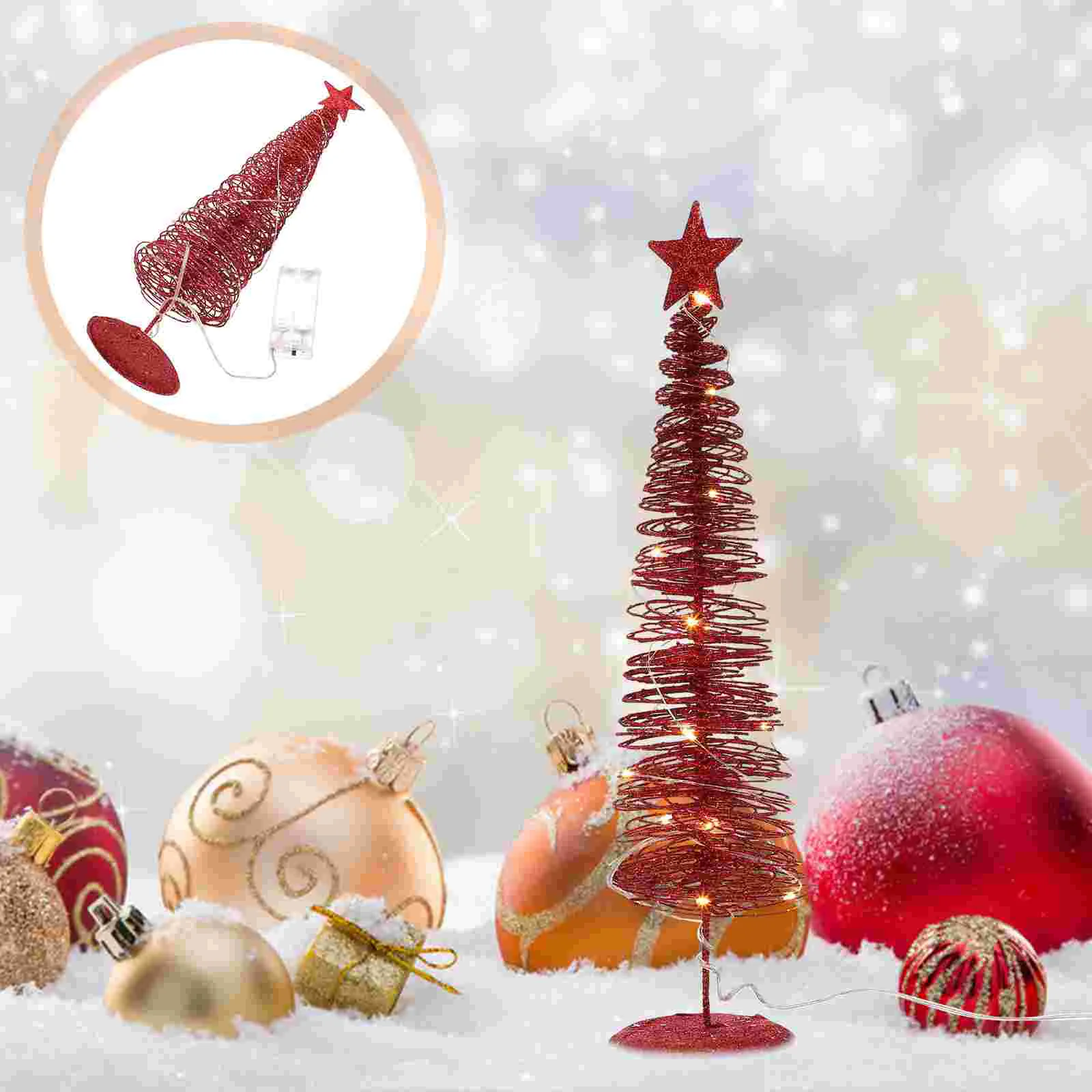 

Pencil Christmas Tree Ornament Glowing Festival Desktop Decor Luminous Small Scene Decorate 8X8X36CM Red Xmas