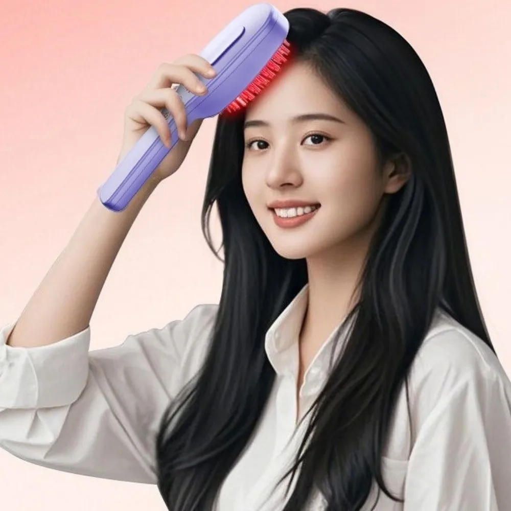2-In-1 Electric Spray Hair Brush Anti-Static Reduce Frizz Misting Hair Brush Electric Misting Red Blue Light Scalp Massage Comb
