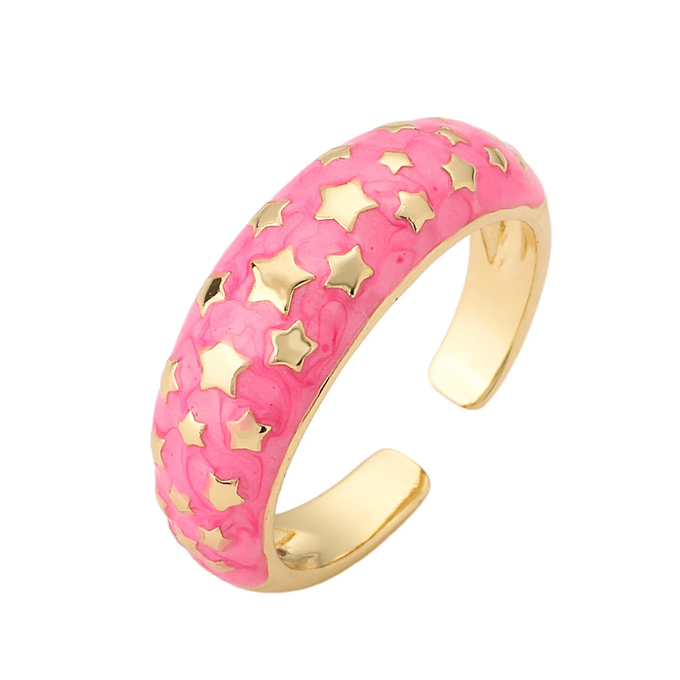 

New Ring Women's 18k Gold Plated Pink Crystal Zircon Enamel Heart Sweet Romantic Fashion Jewelry Couple Holiday Gift