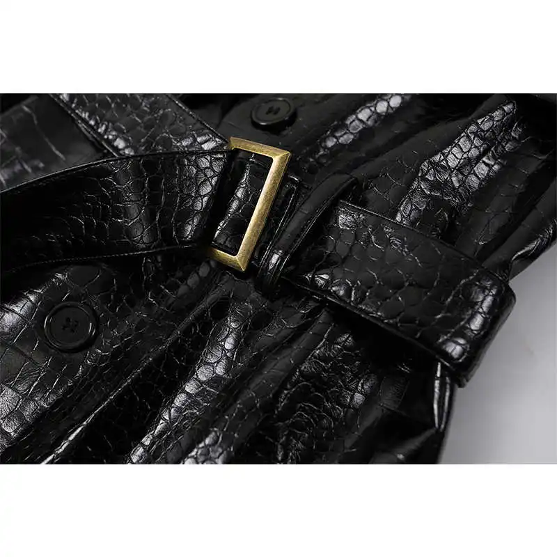 Giacca in ecopelle Harajuku da donna autunno inverno Cappotto lungo di design Dark Academia stile punk gotico Harajuku modello coccodrillo