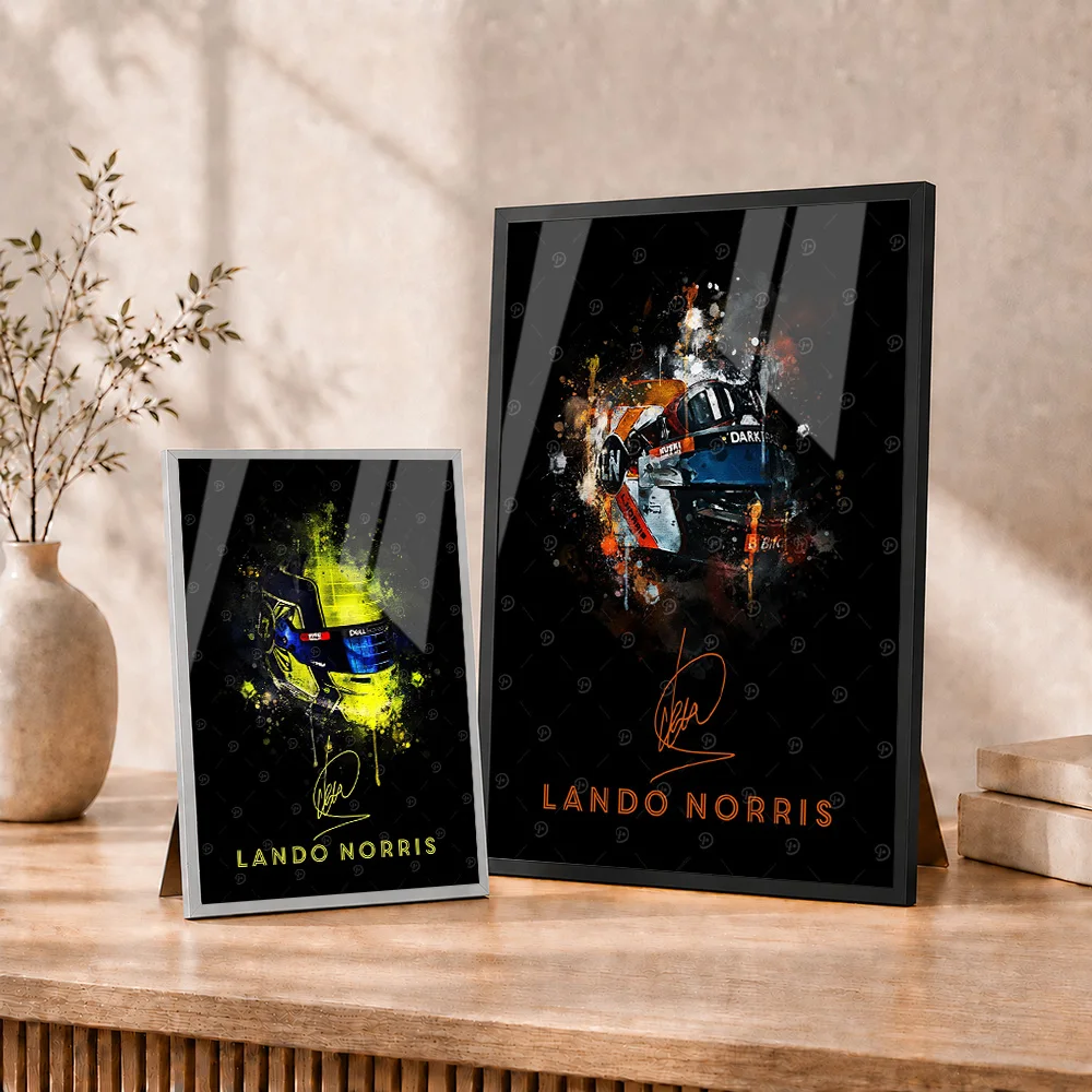 Lando Norris Framed Metal Print Customized Photo Bold Championship Graphic Style Wall Art For Sports Bar Premium Tribute Gift