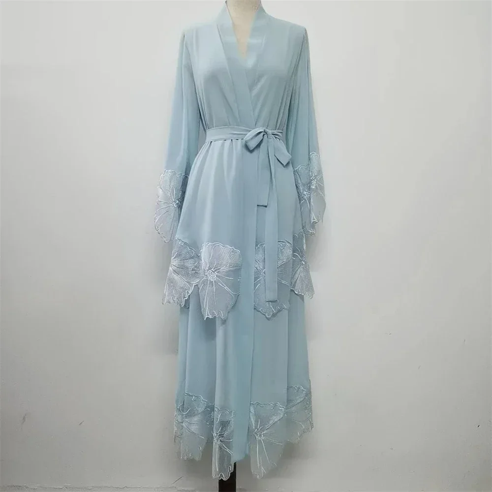 Femmes musulmanes broderie Maxi Robe Eid Ramadan Kimono Cardigan fleur Abaya dubaï turquie caftan vêtements islamiques Robe arabe Robe