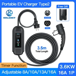 EV Portable Charger Type 2 16A 3.6KW IEC62196-2 EVSE Charging Cable 3.5M EU Plug Controller Wallbox For Electric PHEV Car