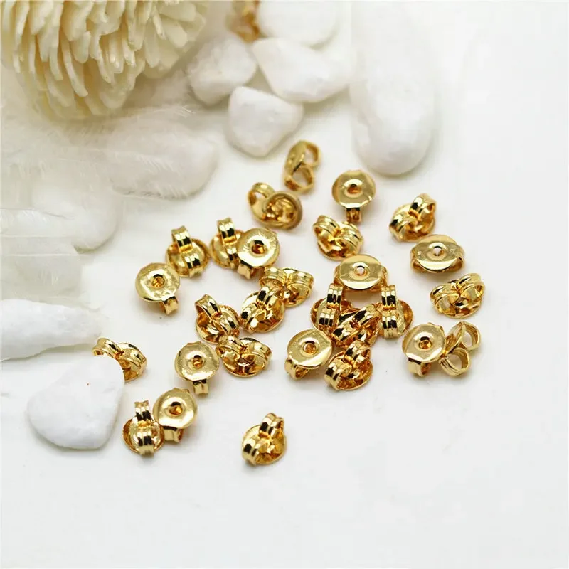 50PCS 5*4MM 5*6 MM 14K Gold Color Plated Brass Stud Earring Back Stopper Diy Jewelry Findings Accessories