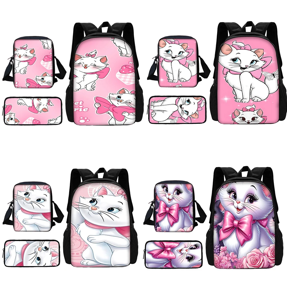 Mochila escolar Maries Cat com bolsa de ombro, sacos lápis, anime bonito, rosa, melhor presente para meninos e meninas, 3 peças por conjunto