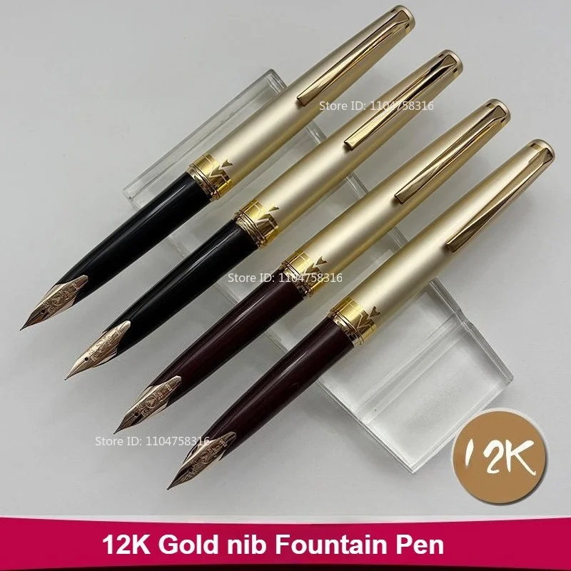 Wingsung Junlai Mini Pocket Fountain Pen 12K Gold EF/F/M Nib Red/Gold Travel Writing Ink Pen with Ink Converter Gift Box Packet