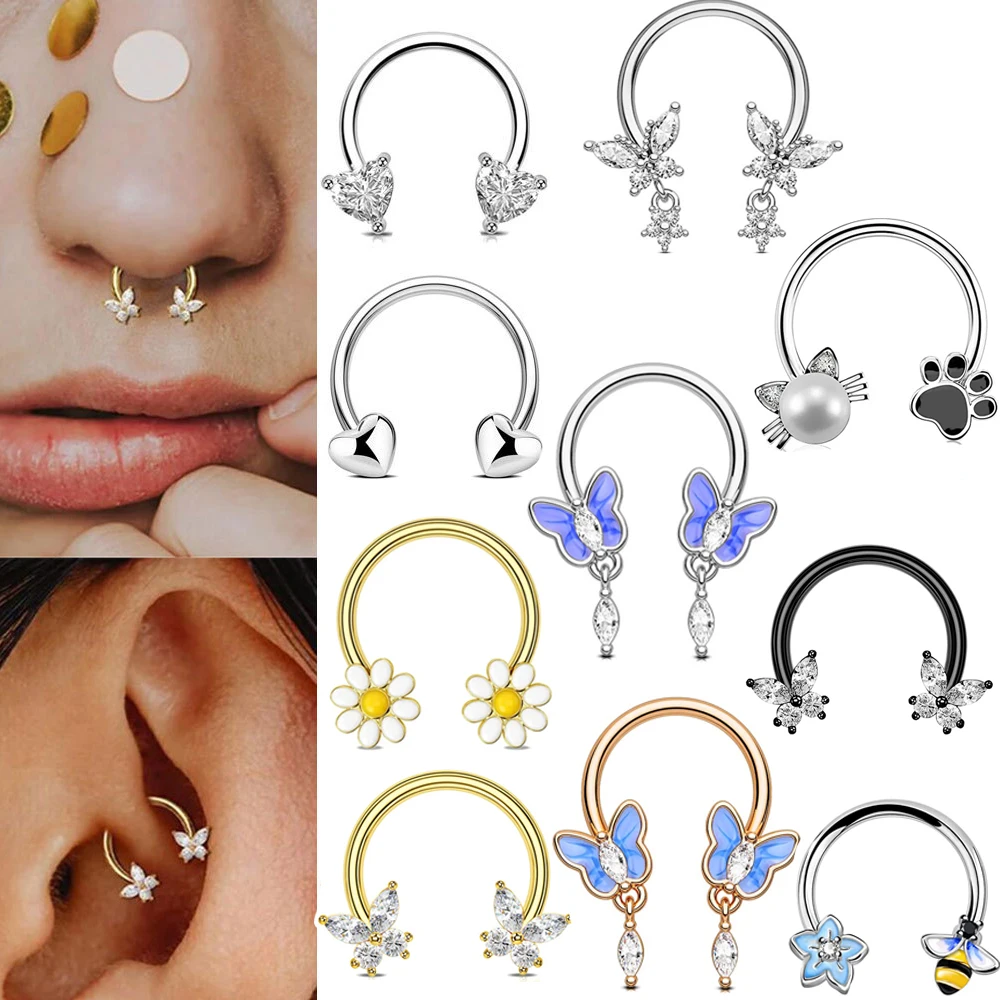 Fashion Stainless Steel Butterfly Heart Nose Ring Horseshoe Septum Piercing Cartilage Tragus Helix Earrings Piercing
