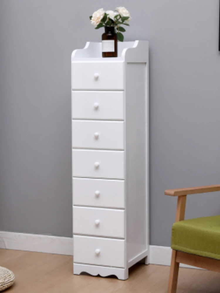 CXH Solid Wood Simple Storage Locker Bedside Chest of Drawers White Small Cabinet Complete Set Special Offer Narrow