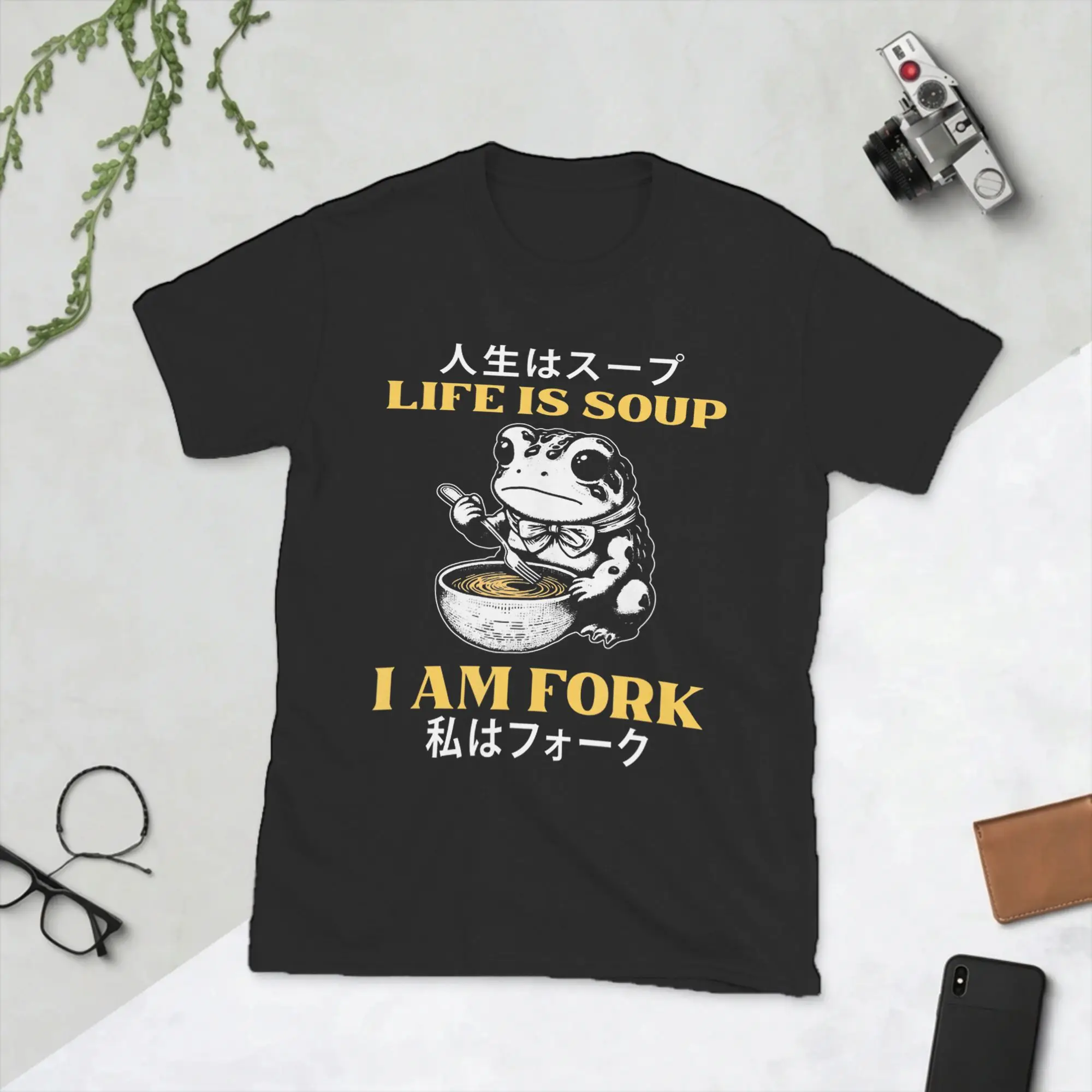 Men's T-Shirt Life Is Soup I'm Fork Japanese Frog Novelty Cotton Tees Short Sleeve  T Shirt Round Neck Clothing New Arrival